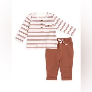 FIRSTS by PETITE LEM Stripe Henley Top & Joggers Set (Baby), Off-White, Size 3 M